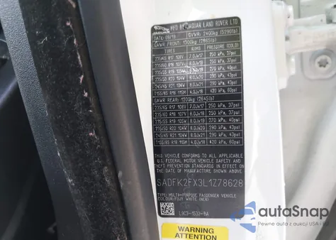 2020 Jaguar E-Pace z USA, uszkodzony, nr VIN SADFK2FX3L1Z78628